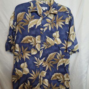 Vintage Blue Pierre Cardin Rayon Hawaiian Shirt Made Korea Size Large